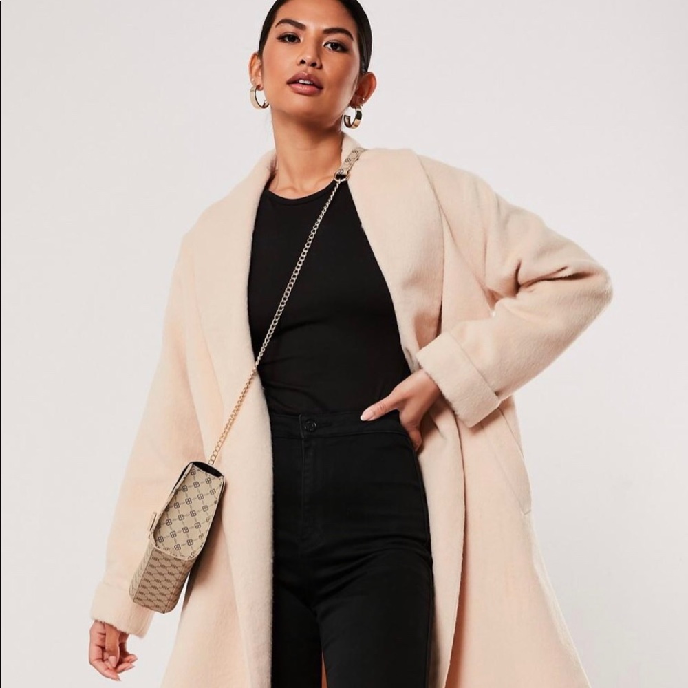 Cream shawl collar split side coat